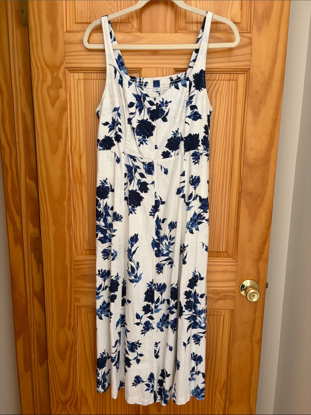 Old Navy White Maxi Dress with Blue Floral Print